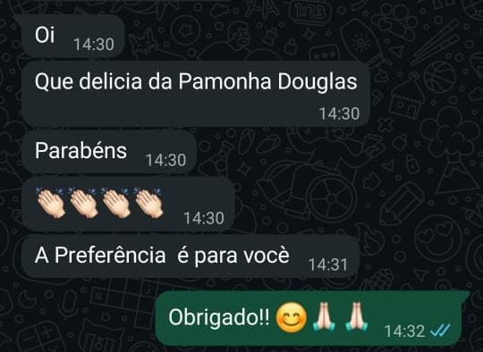 Print de conversa no WhatsApp: cliente elogiando a pamonha da Araújo